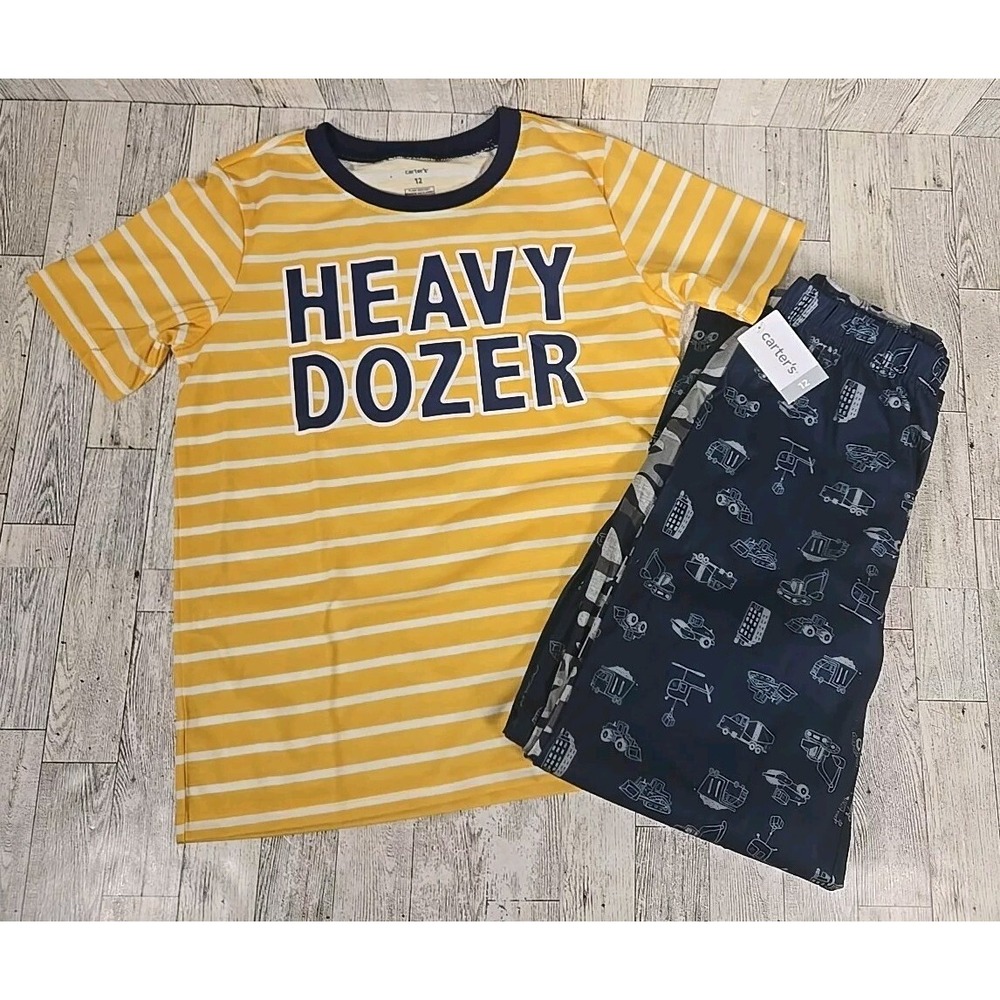 Carters Pajama Set 12 Boys Construction Heavy Dozer 3pc Short Sleeve Pjs NEW